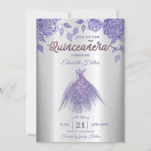 Lilac Rose romantisches Glitzer Kleid Quinceañera  Einladung