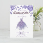 Lilac Rose romantisches Glitzer Kleid Quinceañera Einladung (Stehend Vorderseite)
