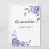 Lilac Rose romantisches Glitzer Kleid Quinceañera Einladung (Rückseite)