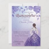 Lilac Rose romantisches Glitzer Kleid Quinceañera Einladung (Vorderseite)