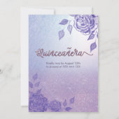 Lilac Rose romantisches Glitzer Kleid Quinceañera Einladung (Rückseite)