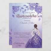 Lilac Rose romantisches Glitzer Kleid Quinceañera Einladung (Vorne/Hinten)