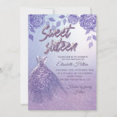 Lilac Rose Romantisches Glitzer Kleid Sweet 16 Einladung (Vorderseite)
