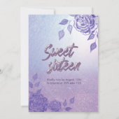 Lilac Rose Romantisches Glitzer Kleid Sweet 16 Einladung (Rückseite)