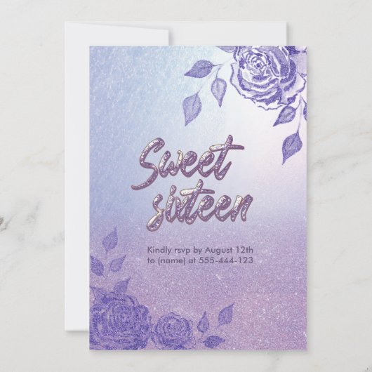 Lilac Rose Romantisches Glitzer Kleid Sweet 16 Einladung (Rückseite)