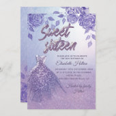 Lilac Rose Romantisches Glitzer Kleid Sweet 16 Einladung (Vorne/Hinten)