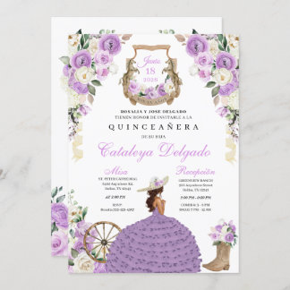Lilac Rose Western Mariachi Charro Quinceañera Einladung