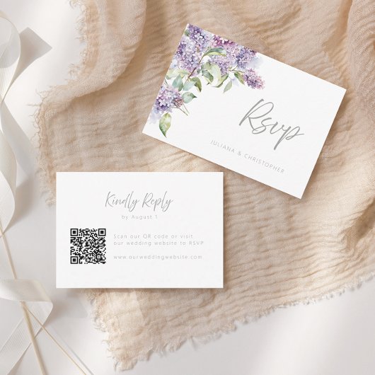 Lilac & Sage Floral QR Code Wedding RSVP Card Dankeskarte