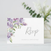 Lilac & Sage Floral QR Code Wedding RSVP Card Dankeskarte (Stehend Vorderseite)