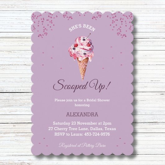 Lilac Scooped Up, Glitzer Ice Creme Brautparty Einladung