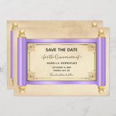 Lilac Scroll Quinceañera Save the Date Einladung (Vorne/Hinten)