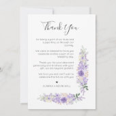 Lilac Shades Blume & Branches Foto Hochzeit Dankeskarte (Rückseite)