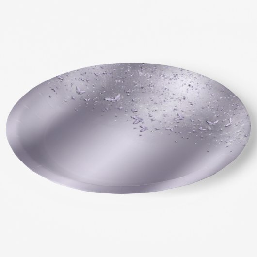 Lilac Shimmer Flutter Butterfly Sweet 16 Party Pappteller (Schrägansicht)