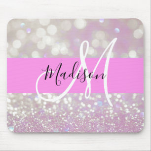 Lilac Shimmer Glitzer Glitzern Monogramm Name Mousepad