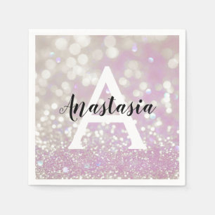 Lilac Shimmer Glitzer Glitzern Monogramm Name Serviette