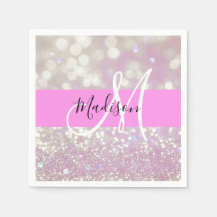 Lilac Shimmer Glitzer Glitzern Monogramm Name Serviette