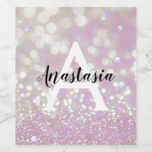 Lilac Shimmer Glitzer Glitzern Monogramm Name Weinetikett