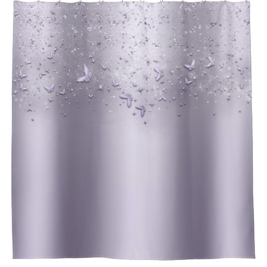 Lilac Shimmer Sparkle Flutter Butterfly Duschvorhang (Vorderseite)