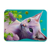 Lilac Siamese cat in Lilac Blume auf Aquamarinen Magnet (Horizontal)