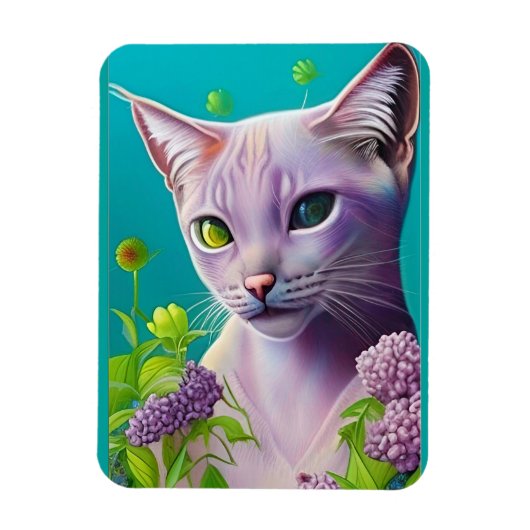 Lilac Siamese cat in Lilac Blume auf Aquamarinen Magnet (Vertikal)