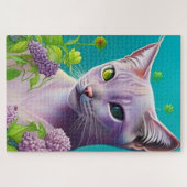 Lilac Siamese cat in Lilac Blume auf Aquamarinen Puzzle (Horizontal)