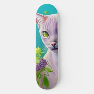 Lilac Siamese cat in Lilac Blume auf Aquamarinen Skateboard