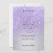 Lilac silber monogramm inital ombre Glitzer Hochze Einladung (Vorderseite)