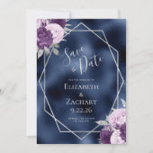 Lilac Silver Floral Geo Navy Foil Save the Date (Vorderseite)