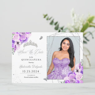 Lilac Silver Foto Card Quinceañera Save the Date Einladung