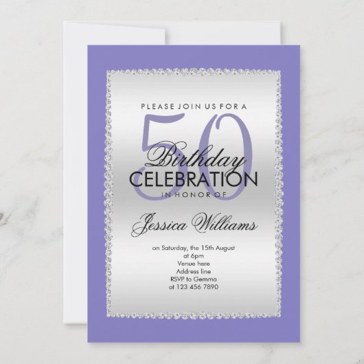 Lilac, Silver & Gemis Einladung zum Geburtstag (Rückseite)