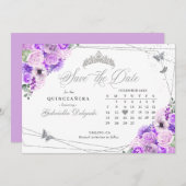 Lilac & Silver Quinceañera Save the Date Einladung (Vorne/Hinten)
