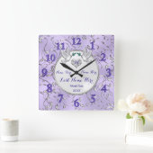 Lilac Silver Weiße Personalisierte Hochzeitsmauer Quadratische Wanduhr (Zuhause)