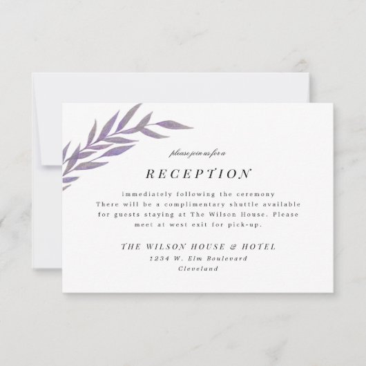 Lilac Simple Branch Wedding Reception Enclosure Ca Save The Date (Vorderseite)