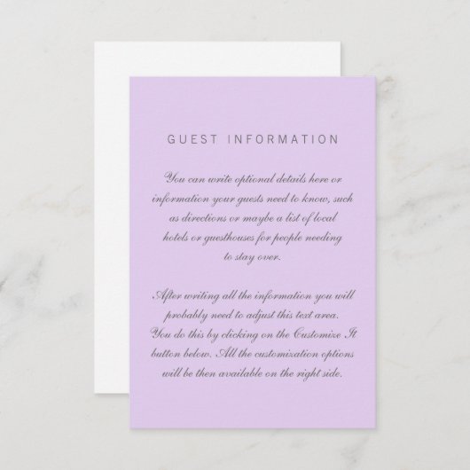Lilac Simple Wedding Insert Card (Vorne/Hinten)