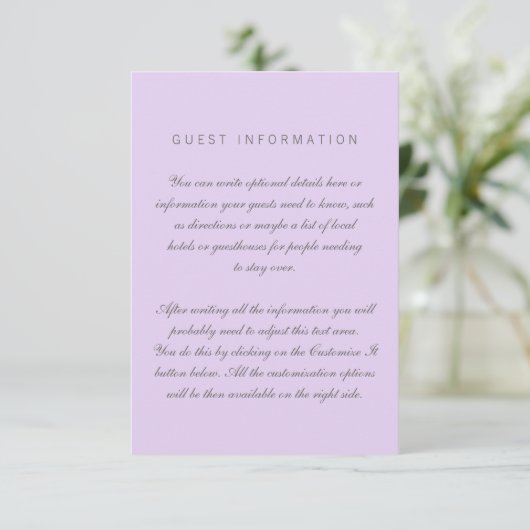 Lilac Simple Wedding Insert Card (Stehend Vorderseite)