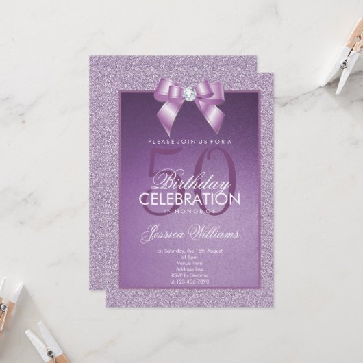 Lilac Sparkle & Stylish Gem Birthday Einladung (Vorderseite/Rückseite Beispiel)