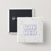 Lilac Star Confetti Sie/Ihre Pronouns Button (Vorne & Hinten)