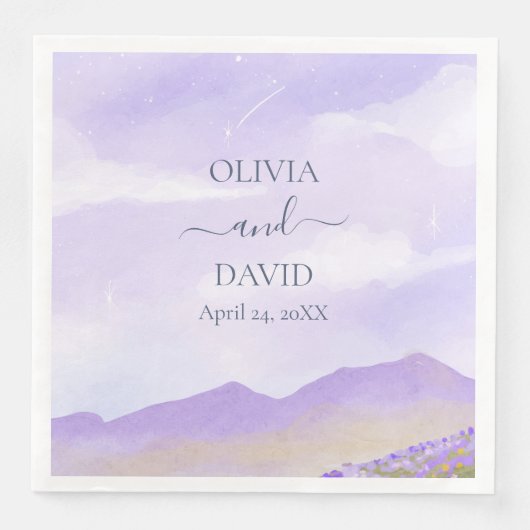Lilac Starry Night Landscape Custom Wedding Serviette (Vorderseite)