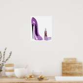 Lilac Stiletto-Schuh und Lippenstift Art Poster (Küche)