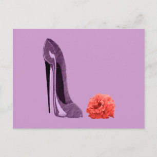 Lilac Stiletto Shoe and Rose Art Postkarte