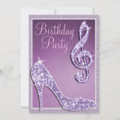 Lilac Stiletto & Treble Clef Birthday Einladung (Vorderseite)