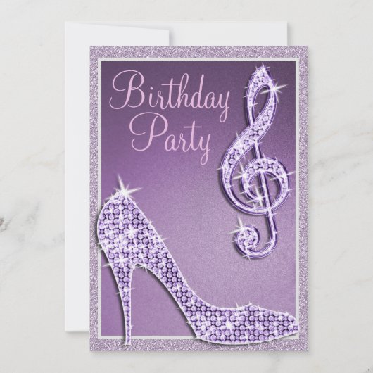 Lilac Stiletto & Treble Clef Birthday Einladung (Vorderseite)