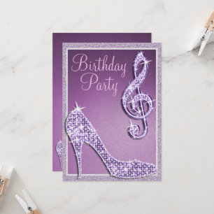 Lilac Stiletto & Treble Clef Birthday Einladung