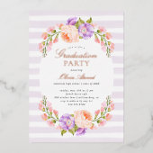 Lilac Stripe and Bloom Graduation Party Folieneinladung (Vorderseite)