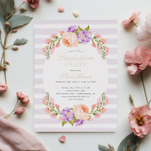 Lilac Stripe and Bloom Graduation Party Folieneinladung
