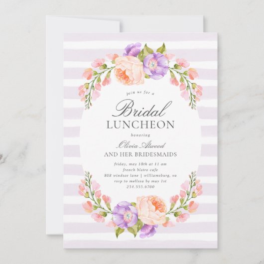 Lilac Stripe und Bloom Bridal Luncheon Einladung (Vorderseite)