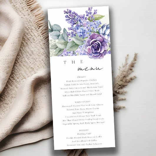 Lilac Succulent Eucalyptus Fauna Wedding Menu Card Einladung