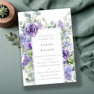 Lilac Succulent Eucalyptus Foliage Baby Showdusche Einladung