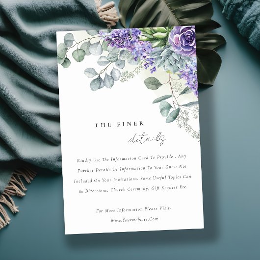 Lilac Succulent Eucalyptus Foliage Hochzeitdetails Begleitkarte