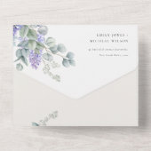 Lilac Succulent Eucalyptus Foliage Wedage QR Code All In One Einladung (Rückseite)